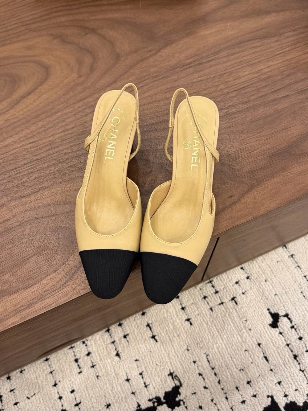 Chanel Two-Tone Slingback Pumps in Beige and Black
